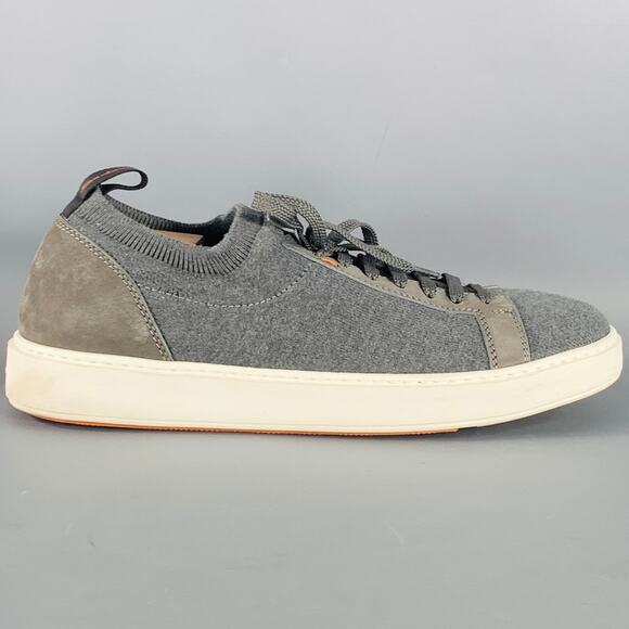 SANTONI Size 11 Grey Canvas Knit Lace-Up Sneakers - Picture 2 of 8